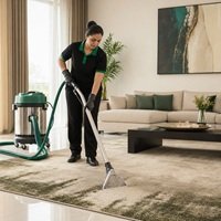 Home HMCS cleaner using professional equipment to clean a large carpet