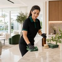 Home HMCS cleaner using eco-friendly products for organic cleaning in a UAE home
